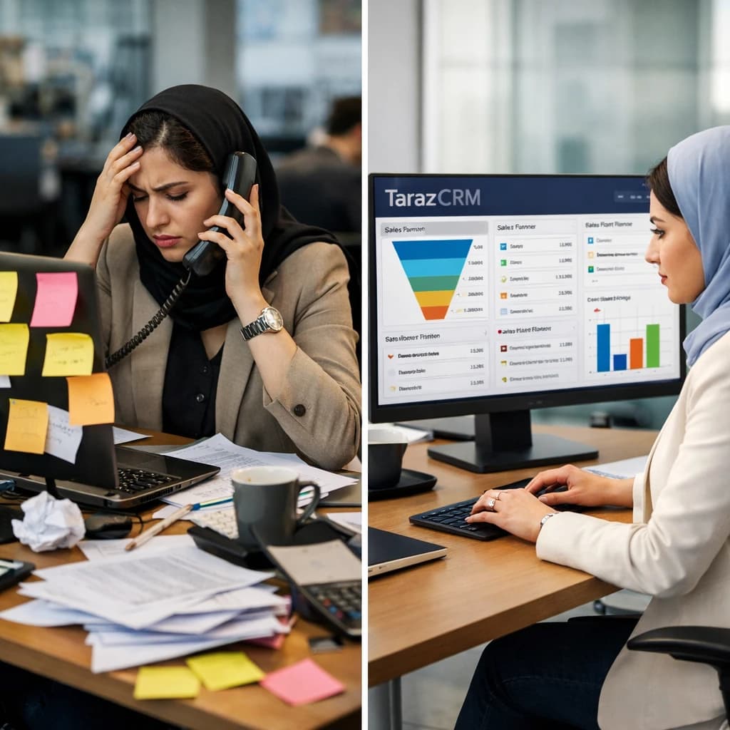 تسکبندی و سیستم یادآوری هوشمند در پنل مدیریت فروش TarazCRM برای جلوگیری از سوختن لیدها