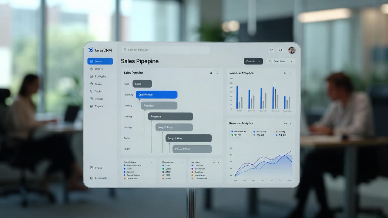 داشبورد مدیریت فرآیند فروش در TarazCRM با قیف فروش و گزارش تحلیلی