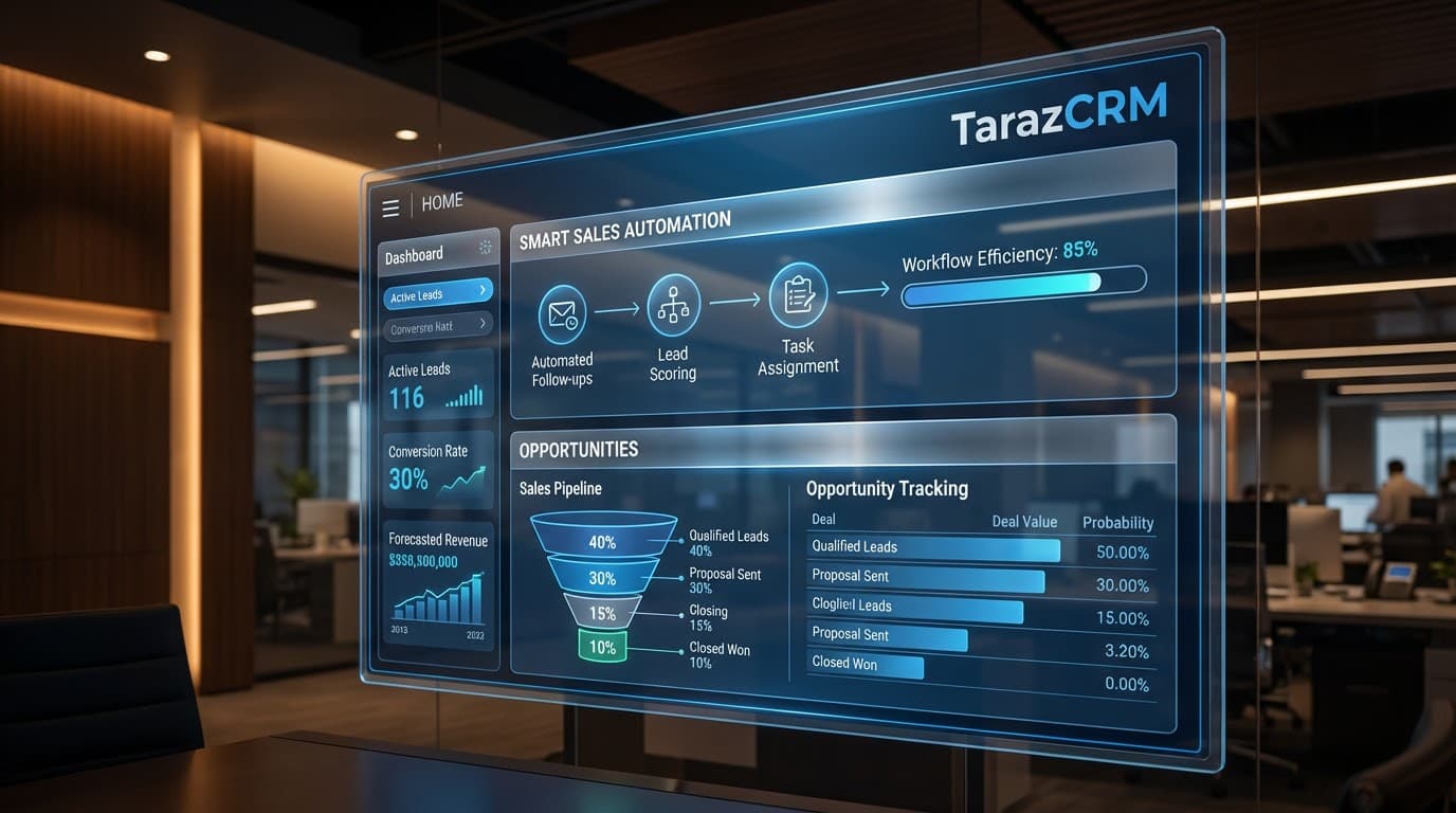 نمایش اتوماسیون فروش هوشمند در TarazCRM با فرصتهای فروش و سرنخهای هدفمند